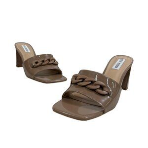 Steve Madden Women's Tan Patent Rego High Heels Slide Sandals With Chain Hardwar